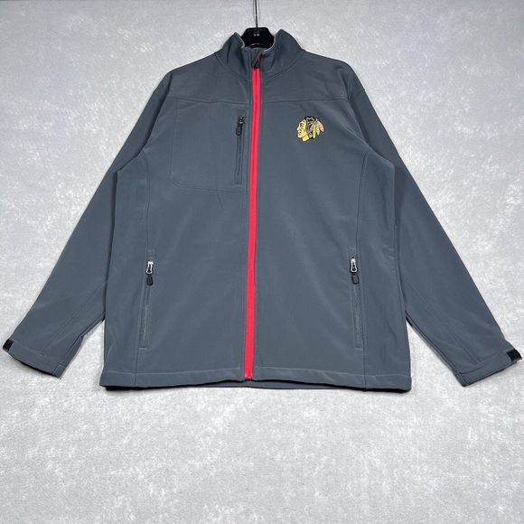 NHL Jacket Men’s Large Gray Chicago Blackhawks Soft shell Hockey Fleece Full Zip - Picture 1 of 16